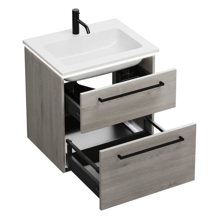 burgbad Eqio Waschtischkombination mit Mineralguss-Waschtisch und LED-Beleuchtung, 62 cm, mit Stangengriff G0234