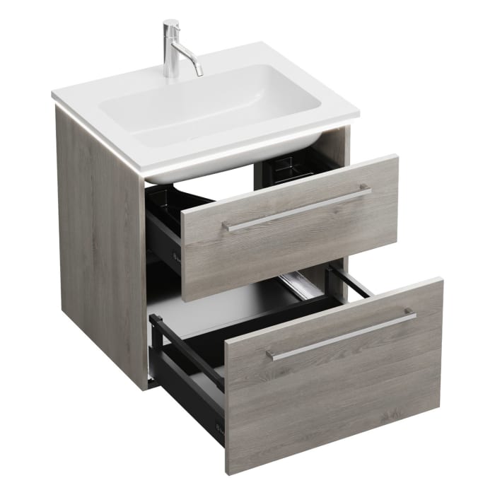 burgbad Eqio Waschtischkombination mit Mineralguss-Waschtisch und LED-Beleuchtung, 62 cm, mit Stangengriff P95