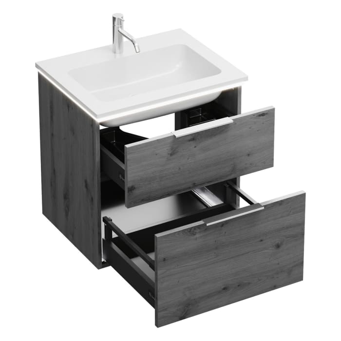 burgbad Eqio Waschtischkombination mit Mineralguss-Waschtisch und LED-Beleuchtung, 62 cm, mit Griff G0146