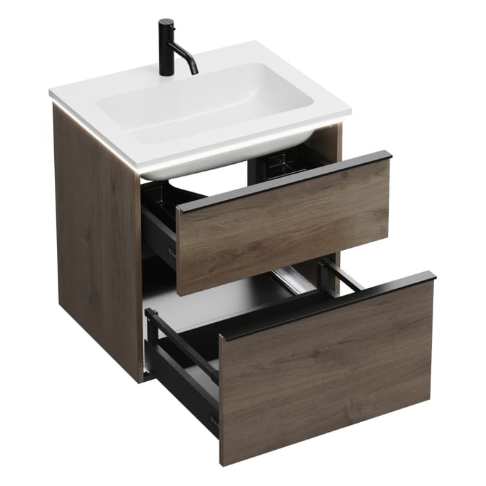 burgbad Eqio Waschtischkombination mit Mineralguss-Waschtisch und LED-Beleuchtung, 62 cm, mit Griffleiste G0252