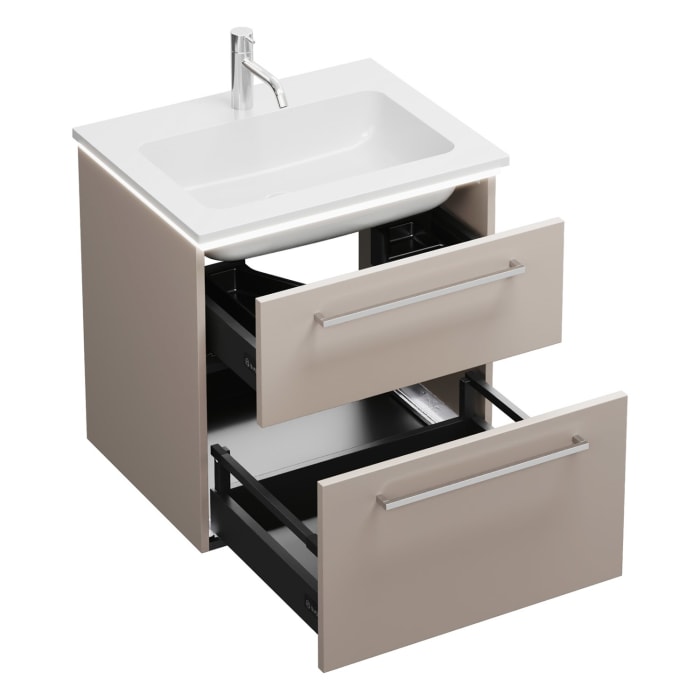 burgbad Eqio Waschtischkombination mit Mineralguss-Waschtisch und LED-Beleuchtung, 62 cm, mit Stangengriff P95