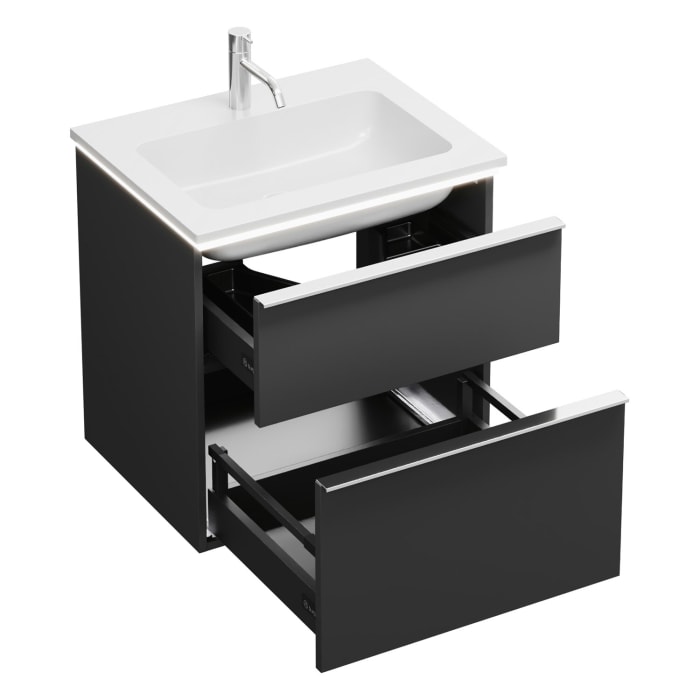 burgbad Eqio Waschtischkombination mit Mineralguss-Waschtisch und LED-Beleuchtung, 62 cm, mit Griffleiste G0251