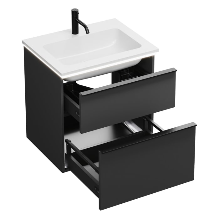 burgbad Eqio Waschtischkombination mit Mineralguss-Waschtisch und LED-Beleuchtung, 62 cm, mit Griffleiste G0252