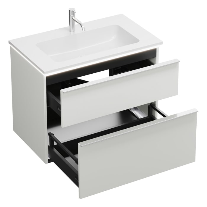 burgbad Eqio Waschtischkombination mit Mineralguss-Waschtisch und LED-Beleuchtung, 82 cm, mit Griffleiste G0251