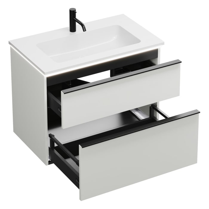 burgbad Eqio Waschtischkombination mit Mineralguss-Waschtisch und LED-Beleuchtung, 82 cm, mit Griffleiste G0252