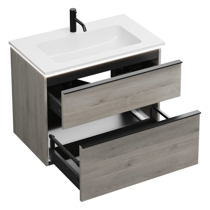 burgbad Eqio Waschtischkombination mit Mineralguss-Waschtisch und LED-Beleuchtung, 82 cm, mit Griffleiste G0252