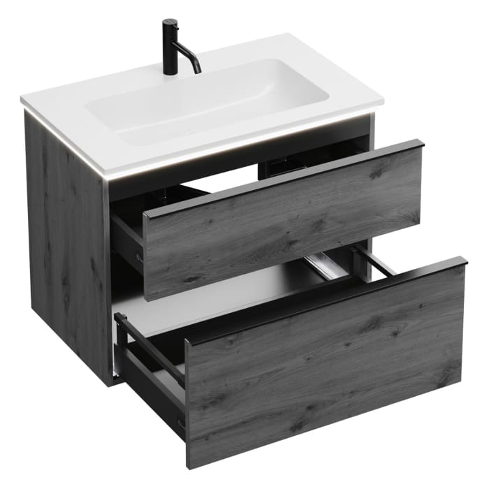 burgbad Eqio Waschtischkombination mit Mineralguss-Waschtisch und LED-Beleuchtung, 82 cm, mit Griffleiste G0252