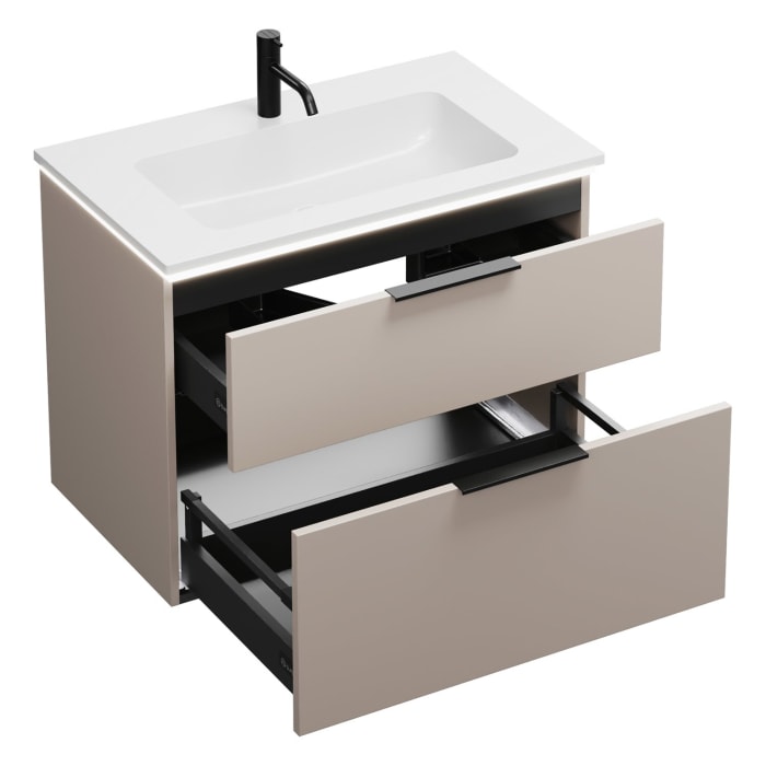 burgbad Eqio Waschtischkombination mit Mineralguss-Waschtisch und LED-Beleuchtung, 82 cm, mit Griff G0200