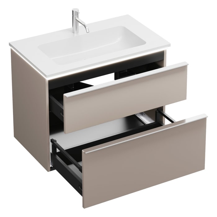 burgbad Eqio Waschtischkombination mit Mineralguss-Waschtisch und LED-Beleuchtung, 82 cm, mit Griffleiste G0251