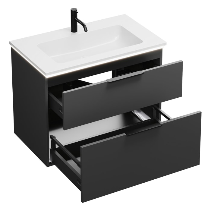 burgbad Eqio Waschtischkombination mit Mineralguss-Waschtisch und LED-Beleuchtung, 82 cm, mit Griff G0200