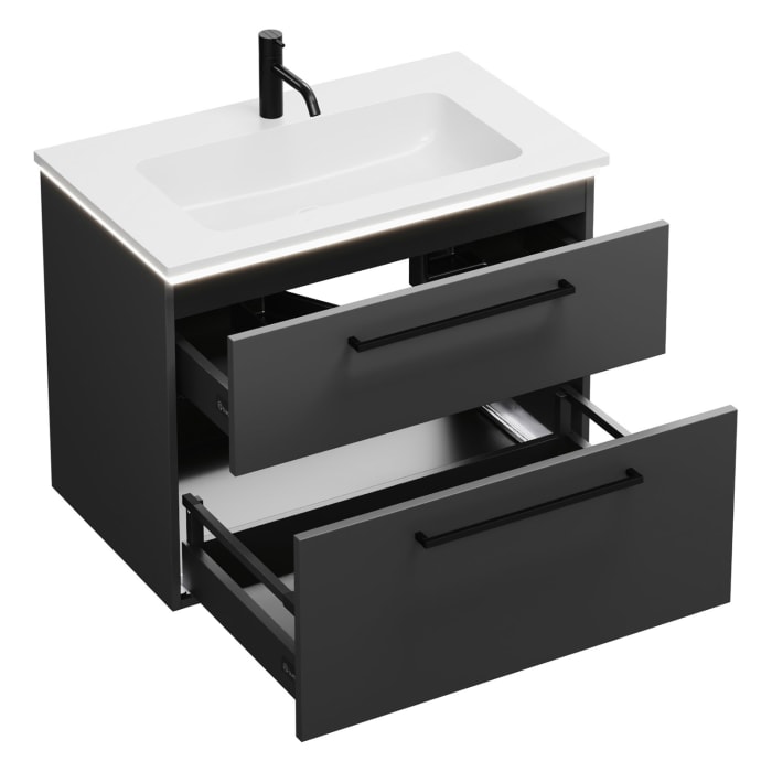 burgbad Eqio Waschtischkombination mit Mineralguss-Waschtisch und LED-Beleuchtung, 82 cm, mit Stangengriff G0234