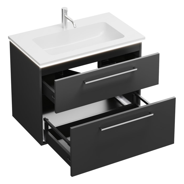 burgbad Eqio Waschtischkombination mit Mineralguss-Waschtisch und LED-Beleuchtung, 82 cm, mit Stangengriff P95