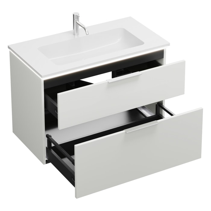 burgbad Eqio Waschtischkombination mit Mineralguss-Waschtisch und LED-Beleuchtung, 92 cm, mit Griff G0146