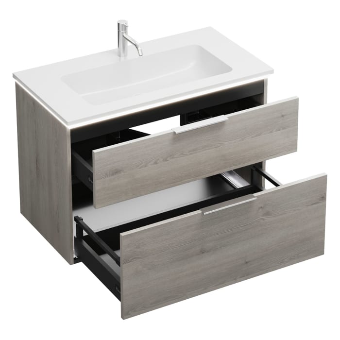 burgbad Eqio Waschtischkombination mit Mineralguss-Waschtisch und LED-Beleuchtung, 92 cm, mit Griff G0146