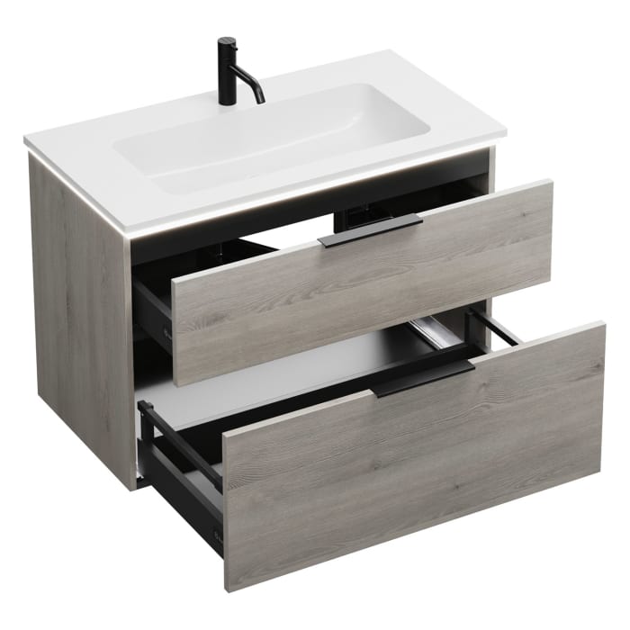 burgbad Eqio Waschtischkombination mit Mineralguss-Waschtisch und LED-Beleuchtung, 92 cm, mit Griff G0200