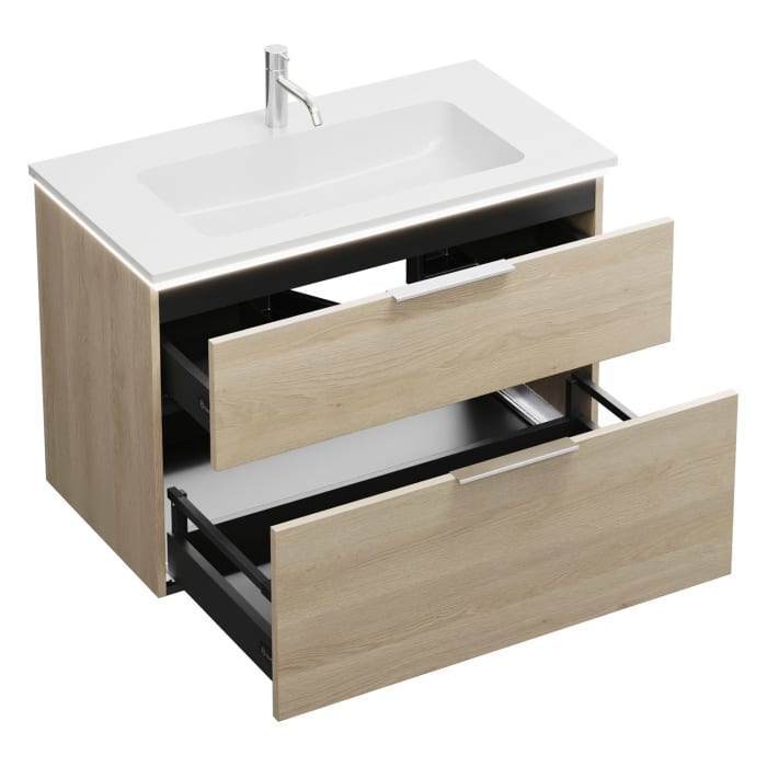 burgbad Eqio Waschtischkombination mit Mineralguss-Waschtisch und LED-Beleuchtung, 92 cm, mit Griff G0146