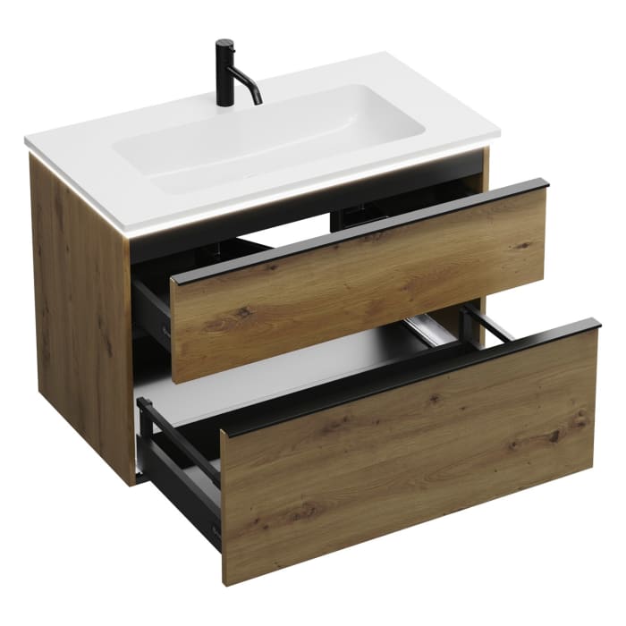 burgbad Eqio Waschtischkombination mit Mineralguss-Waschtisch und LED-Beleuchtung, 92 cm, mit Griffleiste G0252