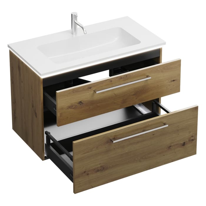 burgbad Eqio Waschtischkombination mit Mineralguss-Waschtisch und LED-Beleuchtung, 92 cm, mit Stangengriff P95