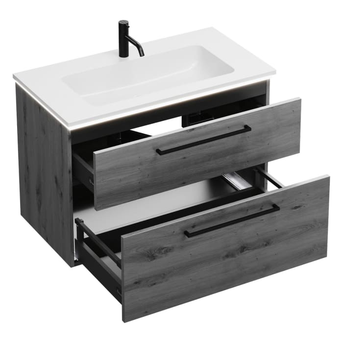 burgbad Eqio Waschtischkombination mit Mineralguss-Waschtisch und LED-Beleuchtung, 92 cm, mit Stangengriff G0234