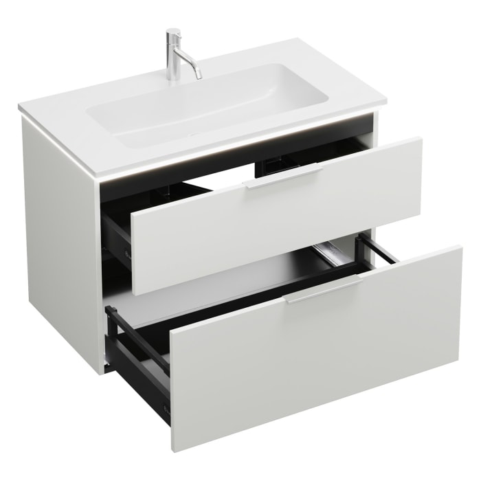 burgbad Eqio Waschtischkombination mit Mineralguss-Waschtisch und LED-Beleuchtung, 92 cm, mit Griff G0146