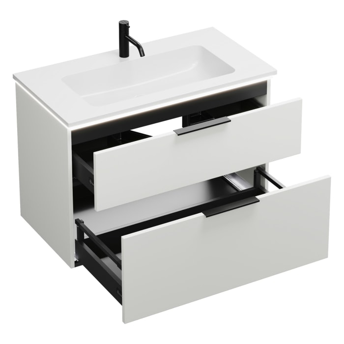 burgbad Eqio Waschtischkombination mit Mineralguss-Waschtisch und LED-Beleuchtung, 92 cm, mit Griff G0200