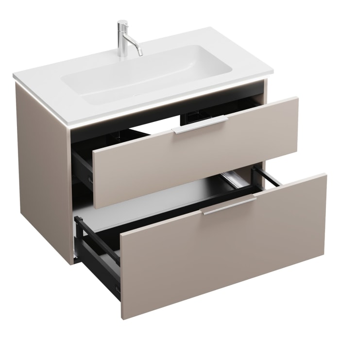 burgbad Eqio Waschtischkombination mit Mineralguss-Waschtisch und LED-Beleuchtung, 92 cm, mit Griff G0146