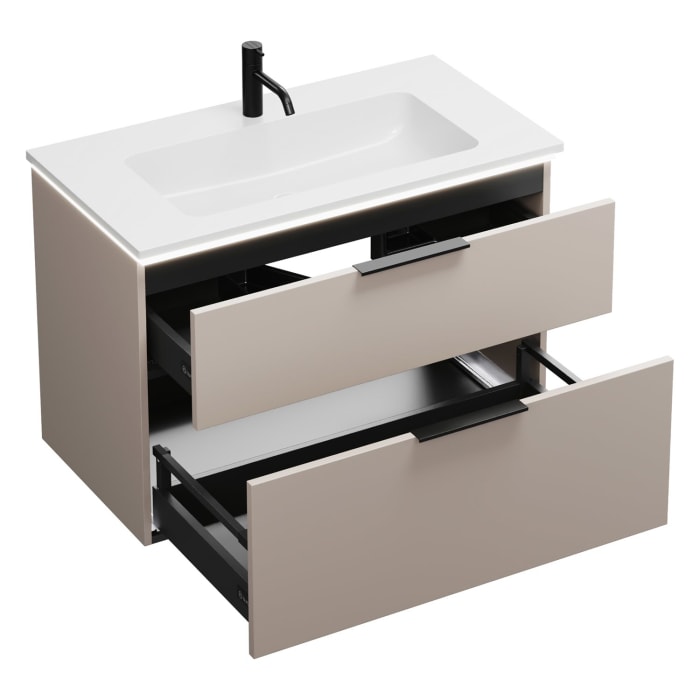 burgbad Eqio Waschtischkombination mit Mineralguss-Waschtisch und LED-Beleuchtung, 92 cm, mit Griff G0200