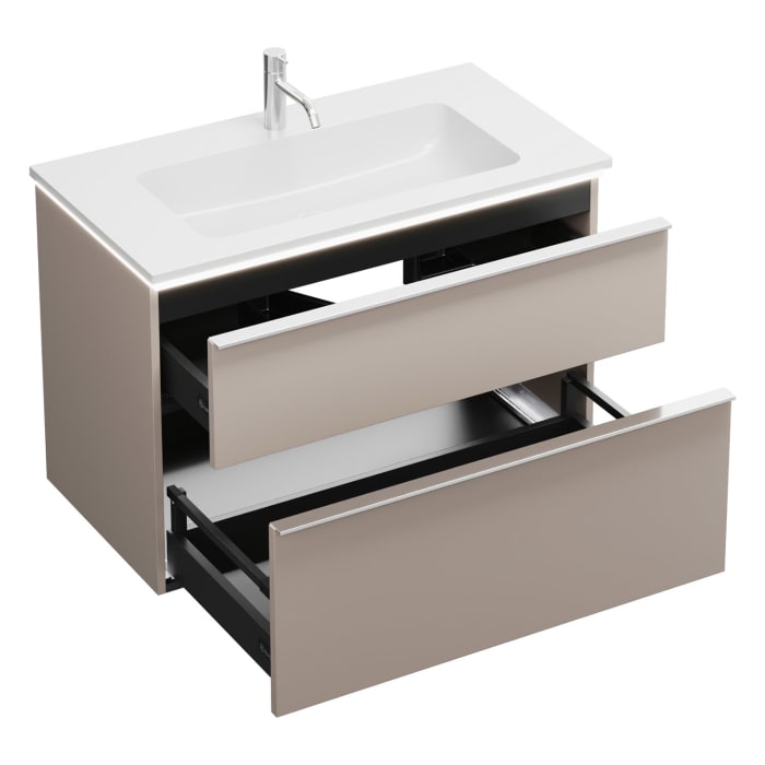 burgbad Eqio Waschtischkombination mit Mineralguss-Waschtisch und LED-Beleuchtung, 92 cm, mit Griffleiste G0251