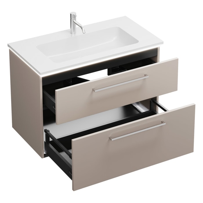 burgbad Eqio Waschtischkombination mit Mineralguss-Waschtisch und LED-Beleuchtung, 92 cm, mit Stangengriff P95