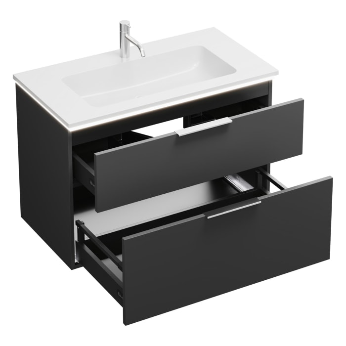 burgbad Eqio Waschtischkombination mit Mineralguss-Waschtisch und LED-Beleuchtung, 92 cm, mit Griff G0146