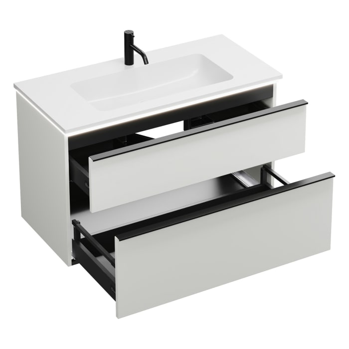 burgbad Eqio Waschtischkombination mit Mineralguss-Waschtisch und LED-Beleuchtung, 102 cm, mit Griffleiste G0252