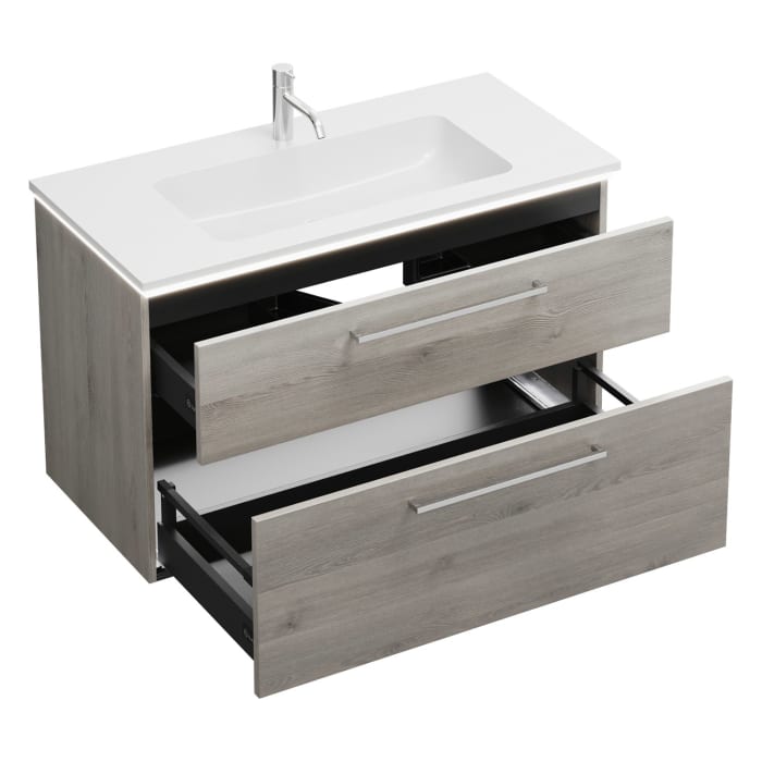 burgbad Eqio Waschtischkombination mit Mineralguss-Waschtisch und LED-Beleuchtung, 102 cm, mit Stangengriff P95