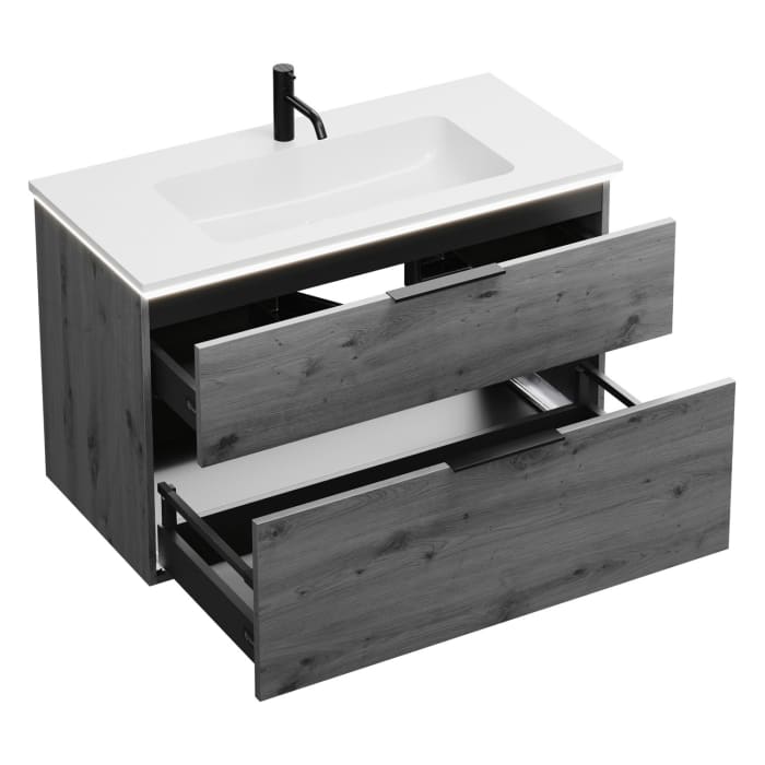 burgbad Eqio Waschtischkombination mit Mineralguss-Waschtisch und LED-Beleuchtung, 102 cm, mit Griff G0200