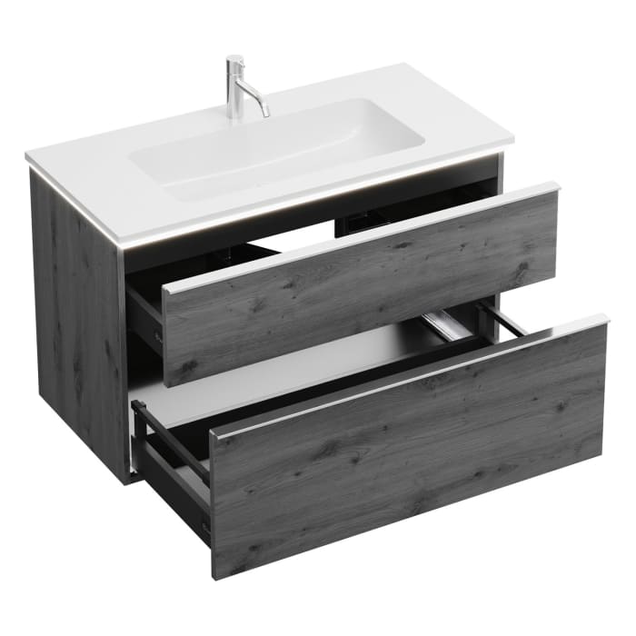 burgbad Eqio Waschtischkombination mit Mineralguss-Waschtisch und LED-Beleuchtung, 102 cm, mit Griffleiste G0251