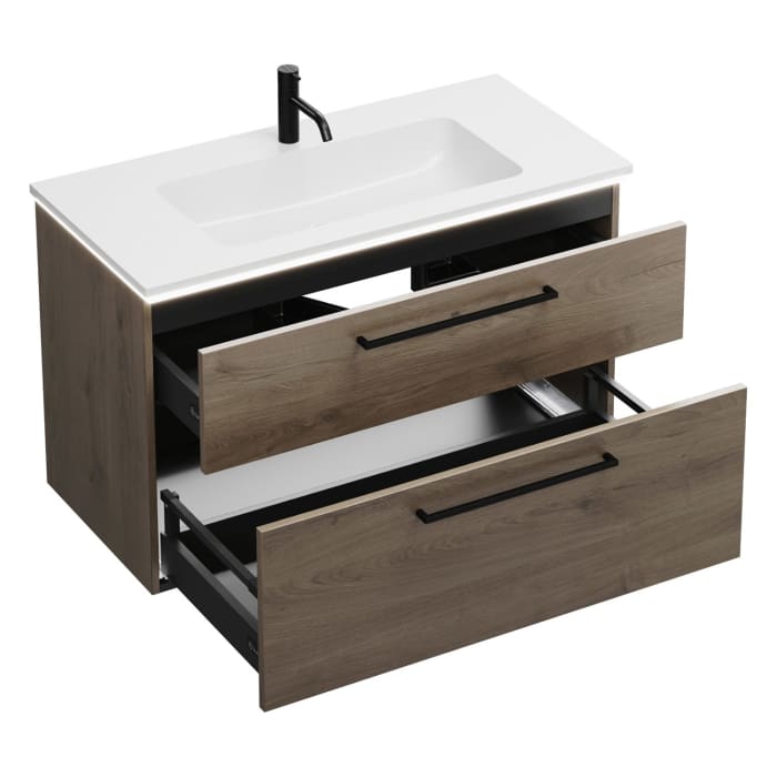 burgbad Eqio Waschtischkombination mit Mineralguss-Waschtisch und LED-Beleuchtung, 102 cm, mit Stangengriff G0234