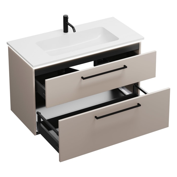 burgbad Eqio Waschtischkombination mit Mineralguss-Waschtisch und LED-Beleuchtung, 102 cm, mit Stangengriff G0234