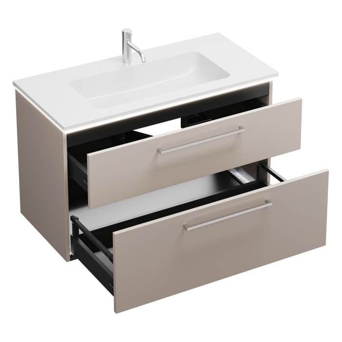 burgbad Eqio Waschtischkombination mit Mineralguss-Waschtisch und LED-Beleuchtung, 102 cm, mit Stangengriff P95