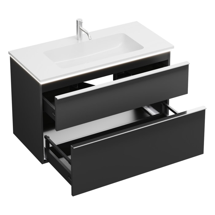 burgbad Eqio Waschtischkombination mit Mineralguss-Waschtisch und LED-Beleuchtung, 102 cm, mit Griffleiste G0251