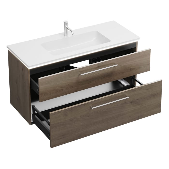 burgbad Eqio Waschtischkombination mit Mineralguss-Waschtisch und LED-Beleuchtung, 122 cm, mit Stangengriff P95