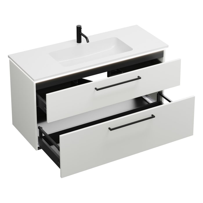 burgbad Eqio Waschtischkombination mit Mineralguss-Waschtisch und LED-Beleuchtung, 122 cm, mit Stangengriff G0234