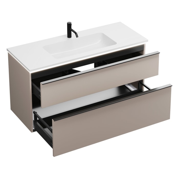 burgbad Eqio Waschtischkombination mit Mineralguss-Waschtisch und LED-Beleuchtung, 122 cm, mit Griffleiste G0252