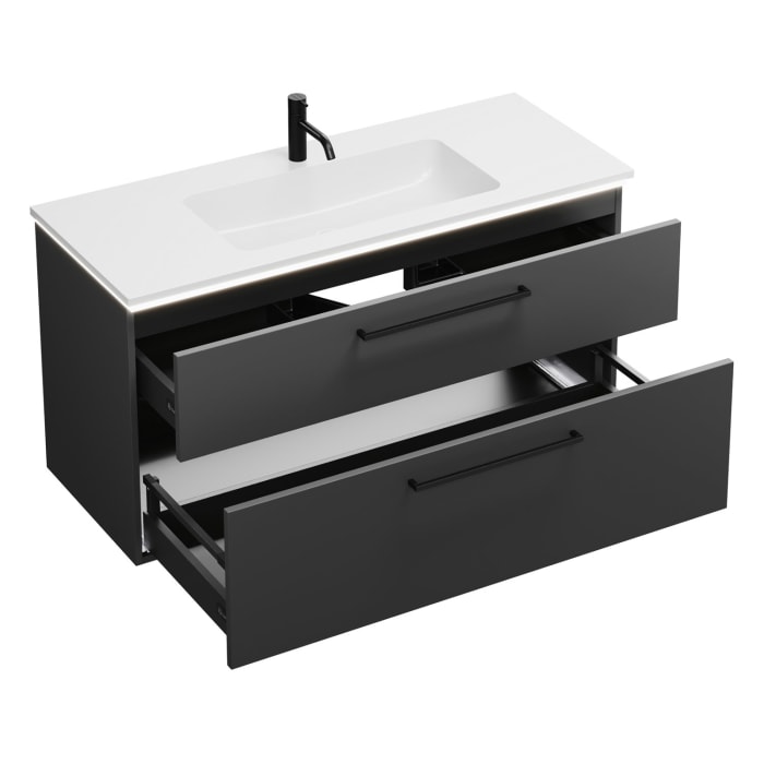 burgbad Eqio Waschtischkombination mit Mineralguss-Waschtisch und LED-Beleuchtung, 122 cm, mit Stangengriff G0234