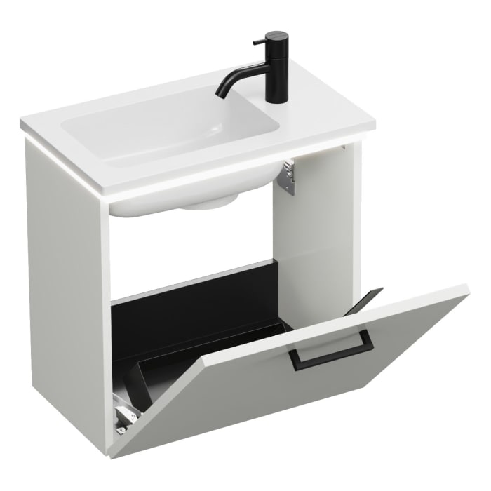 burgbad Eqio Waschtischkombination mit Mineralguss-Waschtisch und LED-Beleuchtung, 52 cm, mit Stangengriff G0234