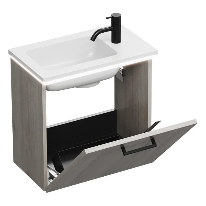 burgbad Eqio Waschtischkombination mit Mineralguss-Waschtisch und LED-Beleuchtung, 52 cm, mit Stangengriff G0234