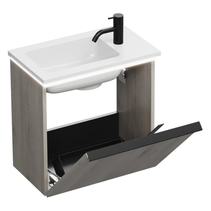 burgbad Eqio Waschtischkombination mit Mineralguss-Waschtisch und LED-Beleuchtung, 52 cm, mit Griffleiste G0252