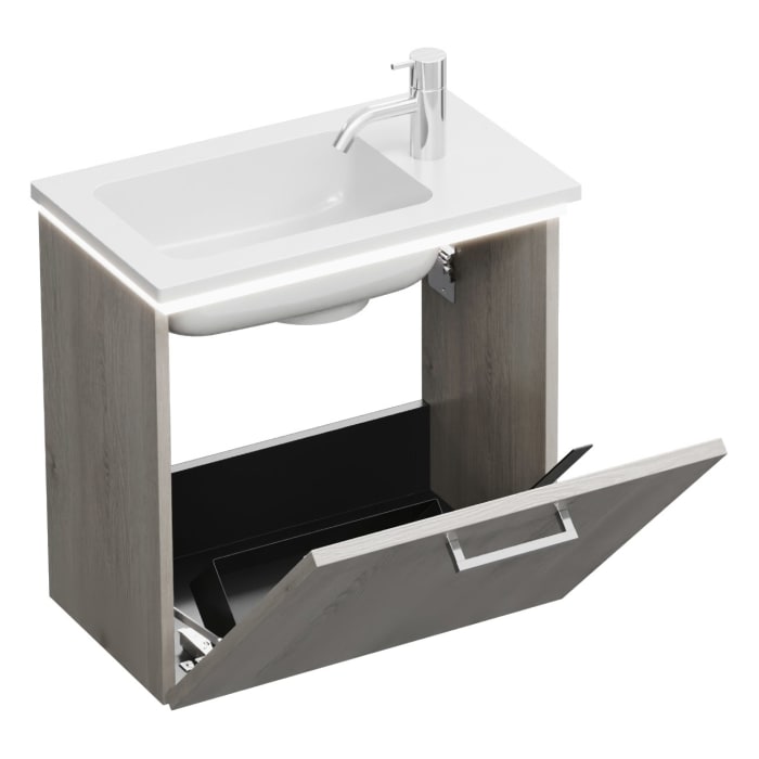 burgbad Eqio Waschtischkombination mit Mineralguss-Waschtisch und LED-Beleuchtung, 52 cm, mit Stangengriff P95