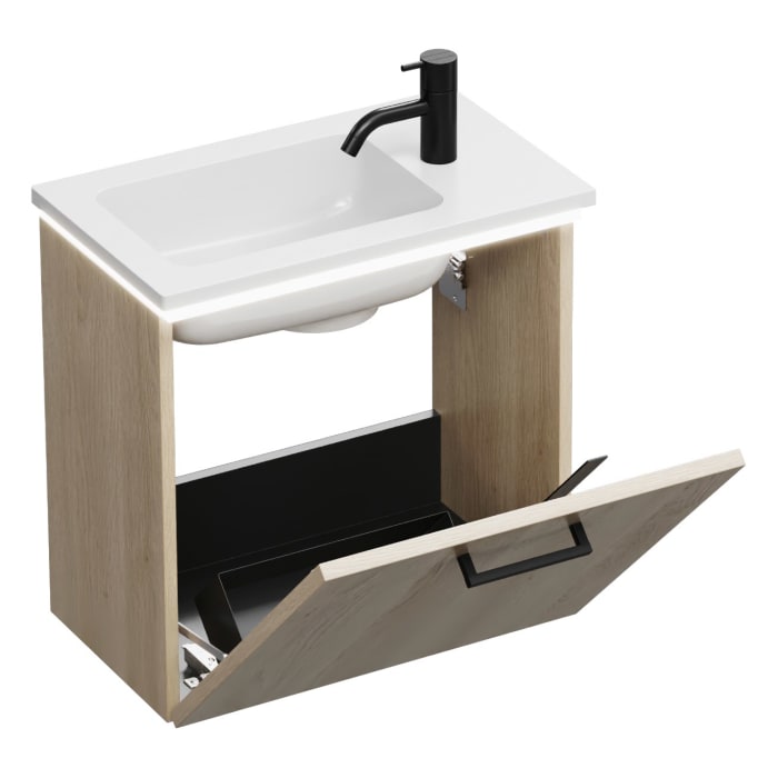 burgbad Eqio Waschtischkombination mit Mineralguss-Waschtisch und LED-Beleuchtung, 52 cm, mit Stangengriff G0234