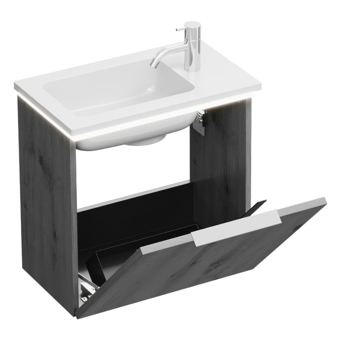 burgbad Eqio Waschtischkombination mit Mineralguss-Waschtisch und LED-Beleuchtung, 52 cm, mit Griff G0146