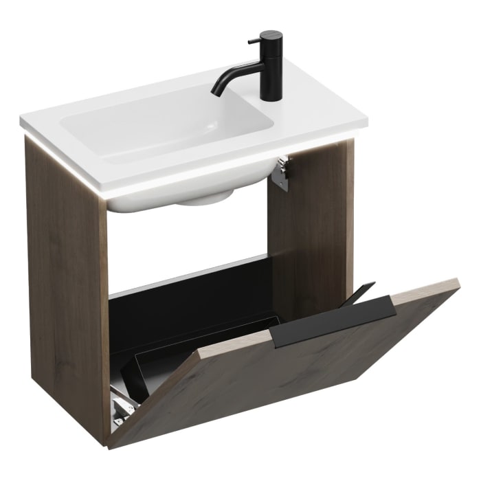 burgbad Eqio Waschtischkombination mit Mineralguss-Waschtisch und LED-Beleuchtung, 52 cm, mit Griff G0200