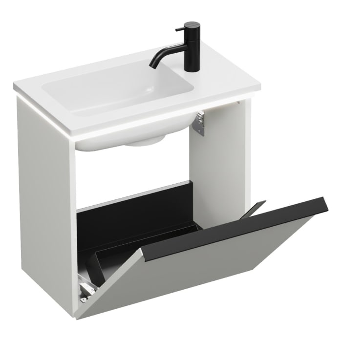 burgbad Eqio Waschtischkombination mit Mineralguss-Waschtisch und LED-Beleuchtung, 52 cm, mit Griffleiste G0252